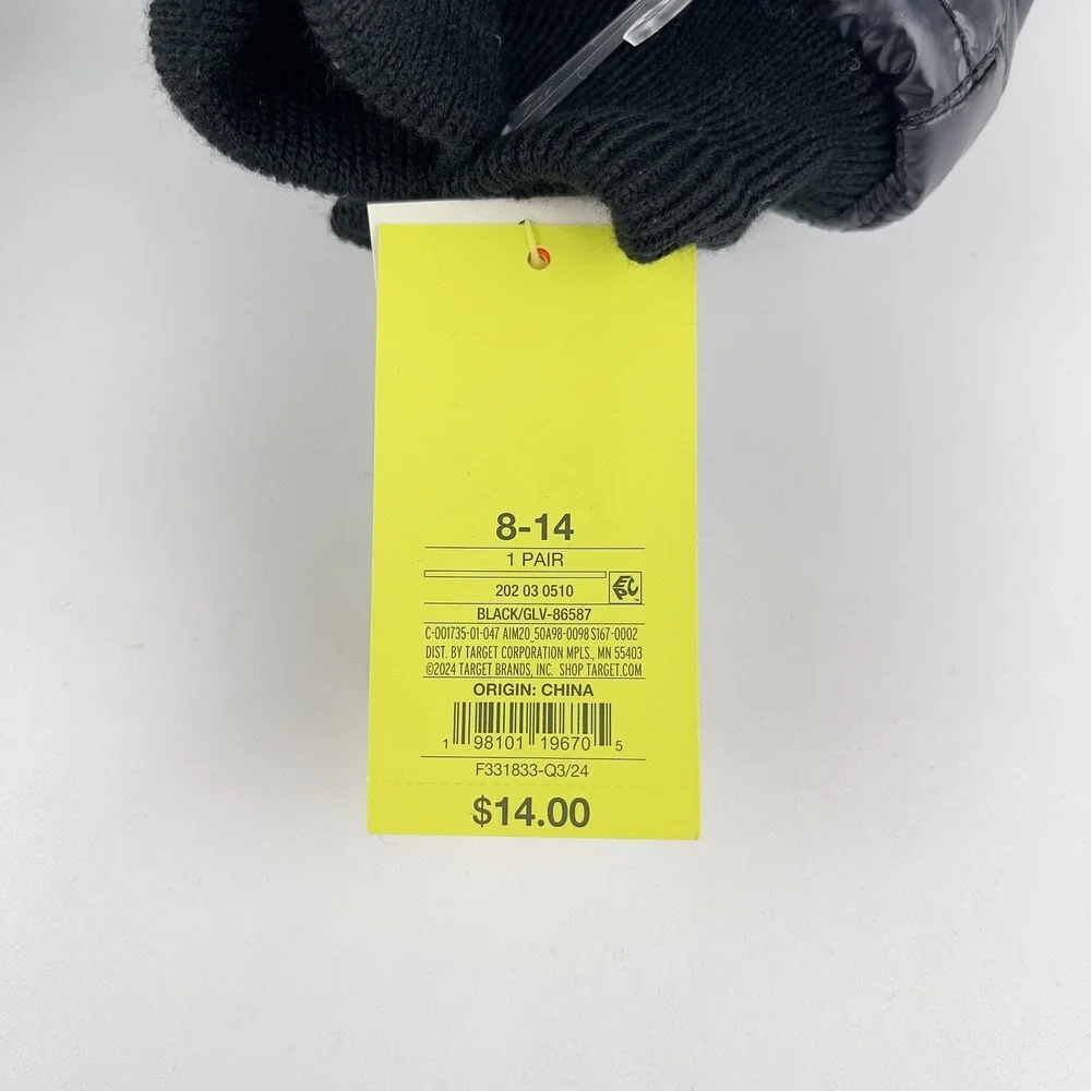 Pair of 2‎ All in Motion Puffer Mittens Gloves Kids Size 8-14 Black Faux Leather